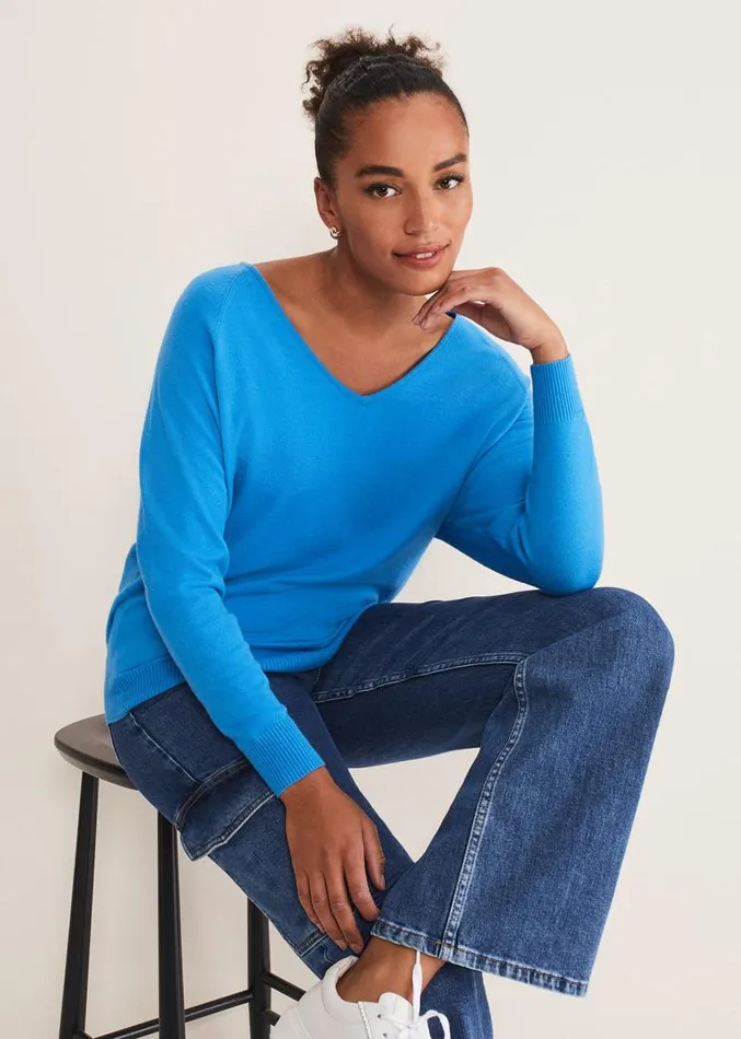 Senita V Neck Knit Jumper Pop Blue Women Phase Eight Knitwear