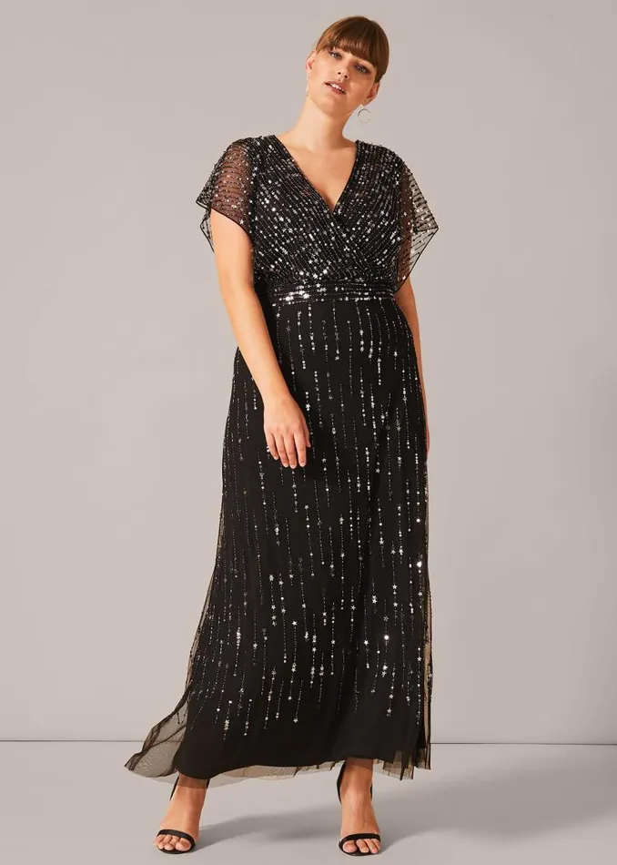 Shante Sequin Maxi Dress Black Women Phase Eight Dresses