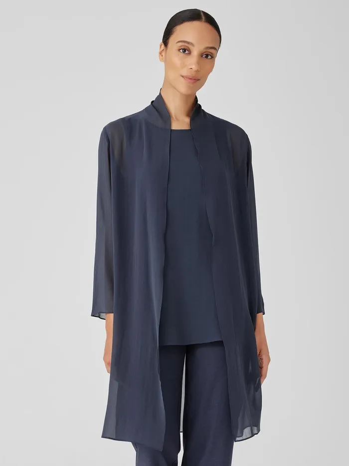 Sheer Silk Georgette High Collar Jacket Ocean Women Eileen Fisher Jackets Coats and Vests Sheer Silk Georgette High Collar Jacket Ocean Women Eileen Fisher Jackets Coats and Vests