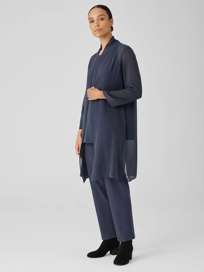 Sheer Silk Georgette High Collar Jacket Ocean Women Eileen Fisher Jackets Coats and Vests