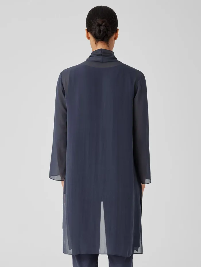 Sheer Silk Georgette High Collar Jacket Ocean Women Eileen Fisher Jackets Coats and Vests