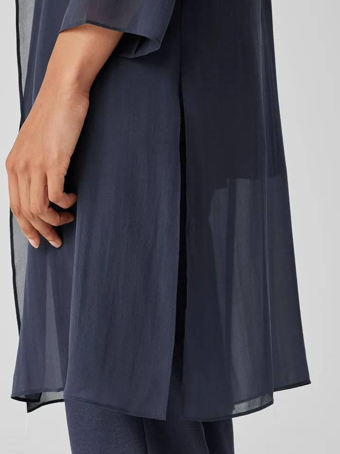 Sheer Silk Georgette High Collar Jacket Ocean Women Eileen Fisher Jackets Coats and Vests