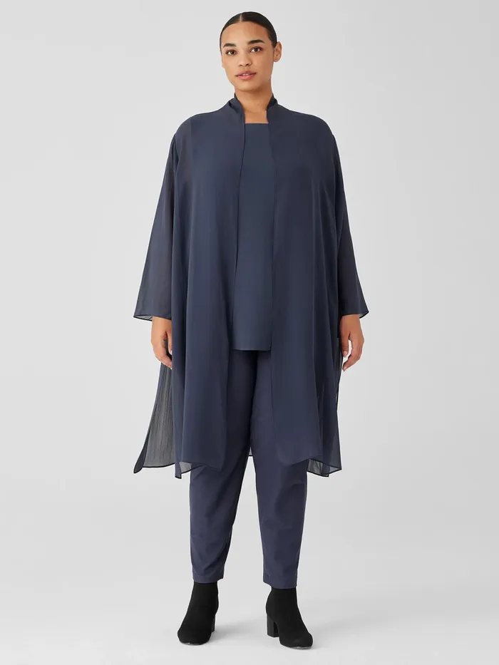Sheer Silk Georgette High Collar Jacket Ocean Women Eileen Fisher Jackets Coats and Vests