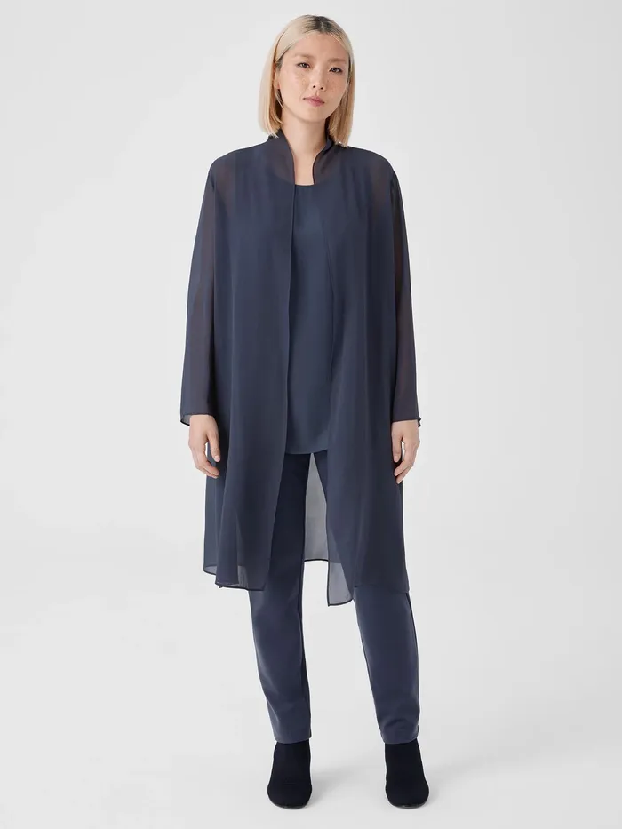 Sheer Silk Georgette High Collar Jacket Ocean Women Eileen Fisher Jackets Coats and Vests