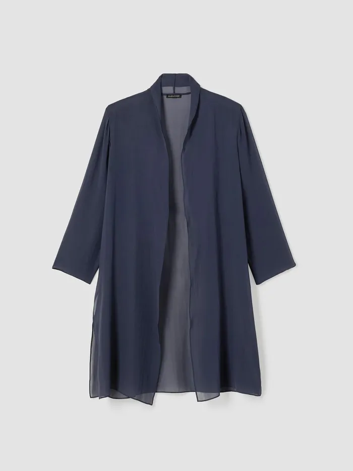 Sheer Silk Georgette High Collar Jacket Ocean Women Eileen Fisher Jackets Coats and Vests