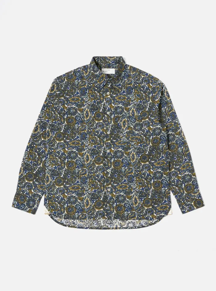 Shirts Men Universal Works Universal Works Lazy Day Shirt In Navy Artist Print Cotton