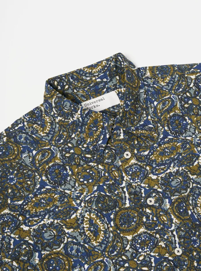 Shirts Men Universal Works Universal Works Lazy Day Shirt In Navy Artist Print Cotton