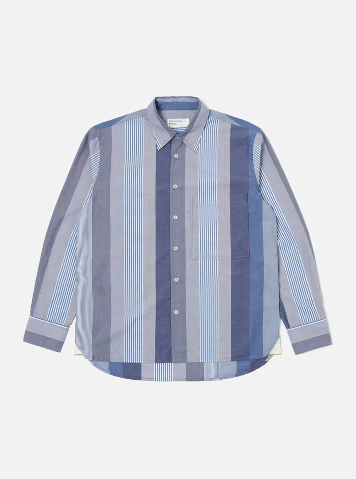 Shirts Men Universal Works Universal Works Square Pocket Shirt In Blue Multi Stripe Cotton