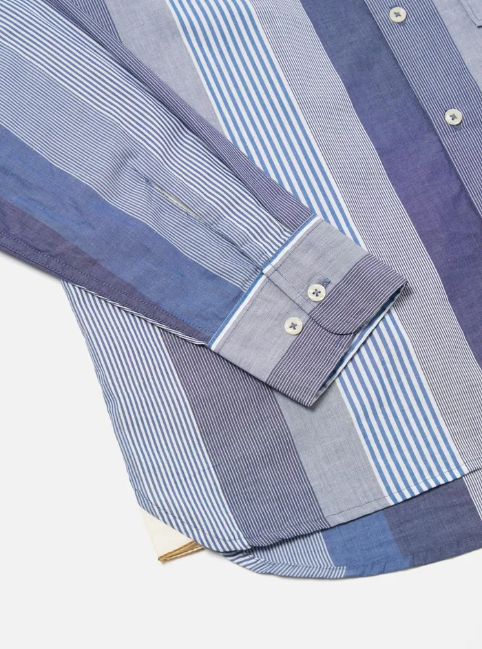 Shirts Men Universal Works Universal Works Square Pocket Shirt In Blue Multi Stripe Cotton