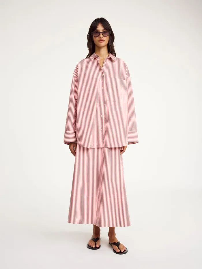 Shirts Women By Malene Birger Derris Organic Cotton Shirt Red White Stripes