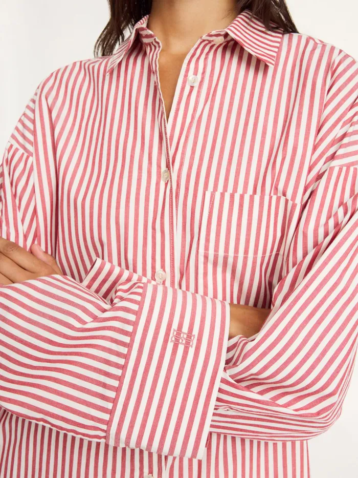 Shirts Women By Malene Birger Derris Organic Cotton Shirt Red White Stripes