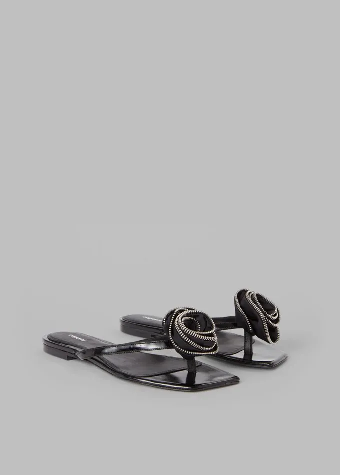 Shoes Women The Frankie Shop Coperni Zip Flower Slanted Flip Flops 8211 Black