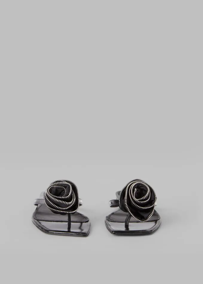 Shoes Women The Frankie Shop Coperni Zip Flower Slanted Flip Flops 8211 Black