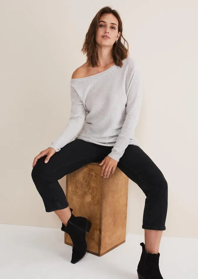 Sienna Wool Cashmere Asymmetric Jumper Mist Grey Women Phase Eight Knitwear