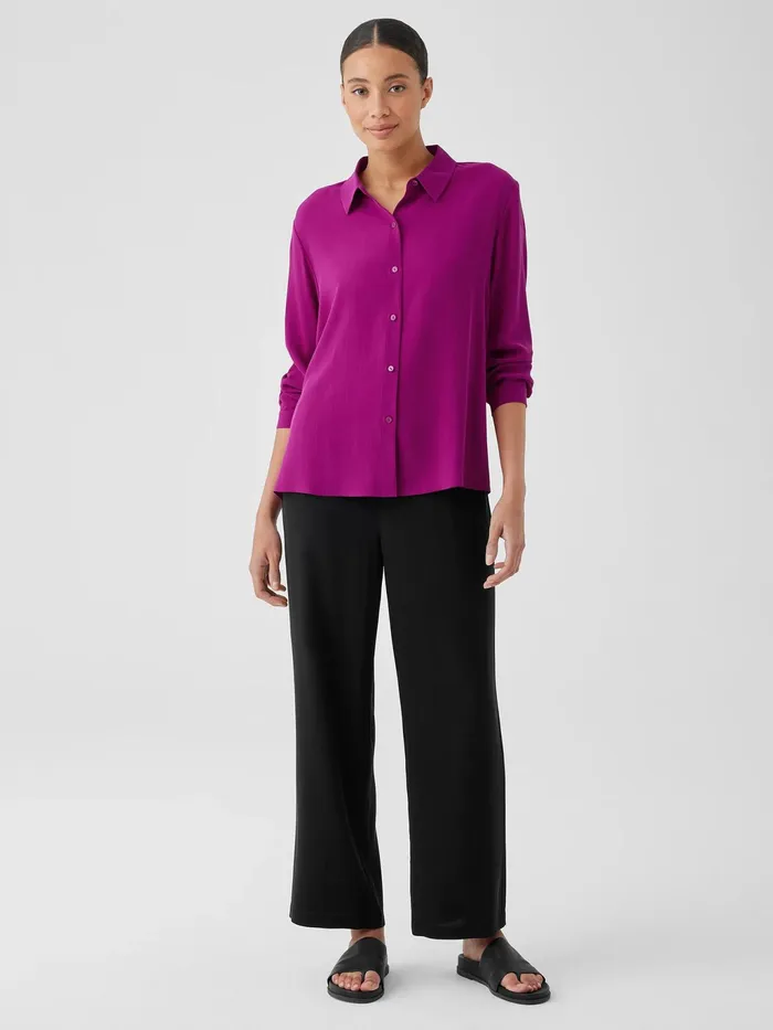 Silk Georgette Crepe Classic Collar Shirt Bone Women Eileen Fisher Tops and Tees