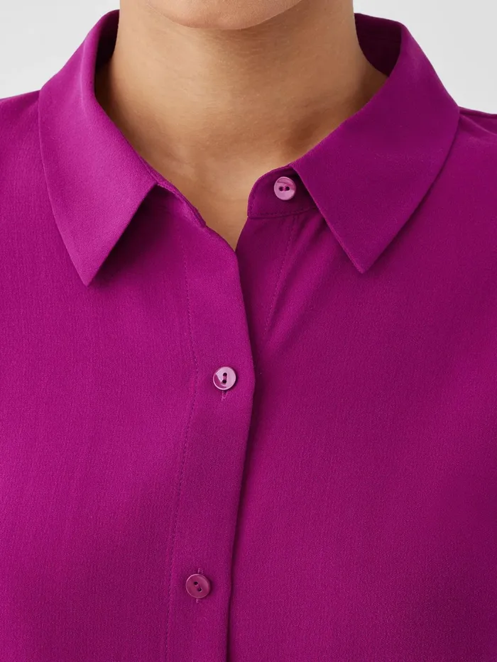 Silk Georgette Crepe Classic Collar Shirt Bone Women Eileen Fisher Tops and Tees