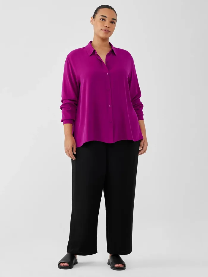 Silk Georgette Crepe Classic Collar Shirt Bone Women Eileen Fisher Tops and Tees