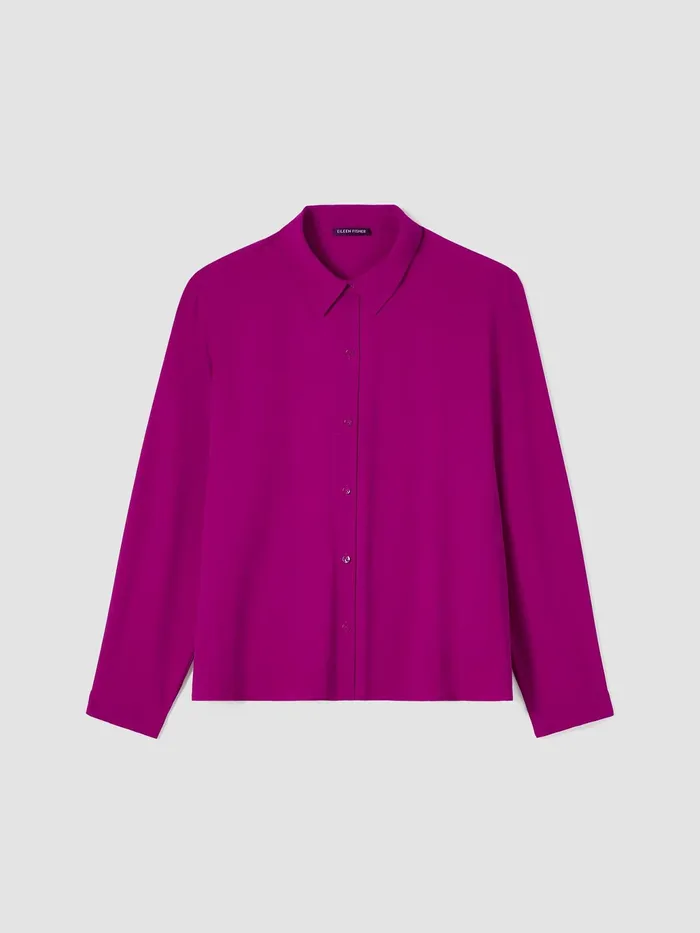 Silk Georgette Crepe Classic Collar Shirt Bone Women Eileen Fisher Tops and Tees