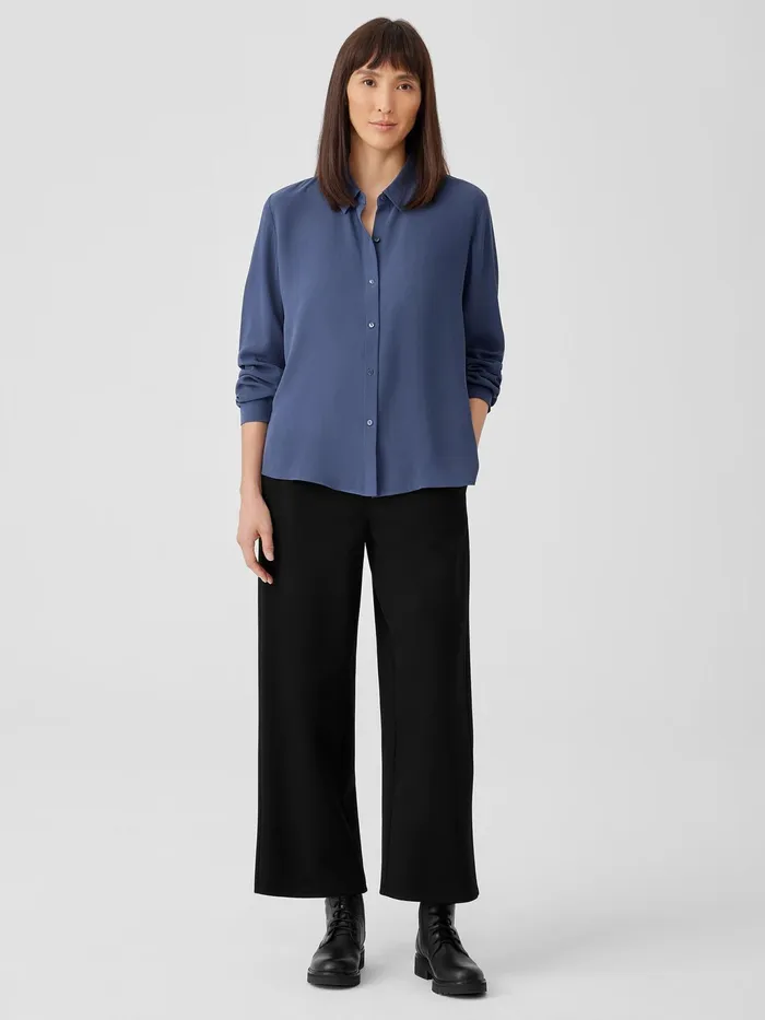 Silk Georgette Crepe Classic Collar Shirt Twilight Women Eileen Fisher Tops and Tees