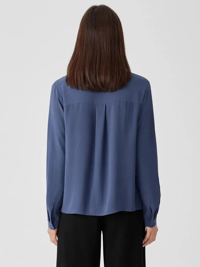 Silk Georgette Crepe Classic Collar Shirt Twilight Women Eileen Fisher Tops and Tees