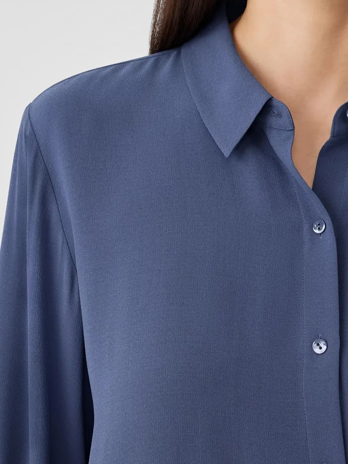 Silk Georgette Crepe Classic Collar Shirt Twilight Women Eileen Fisher Tops and Tees