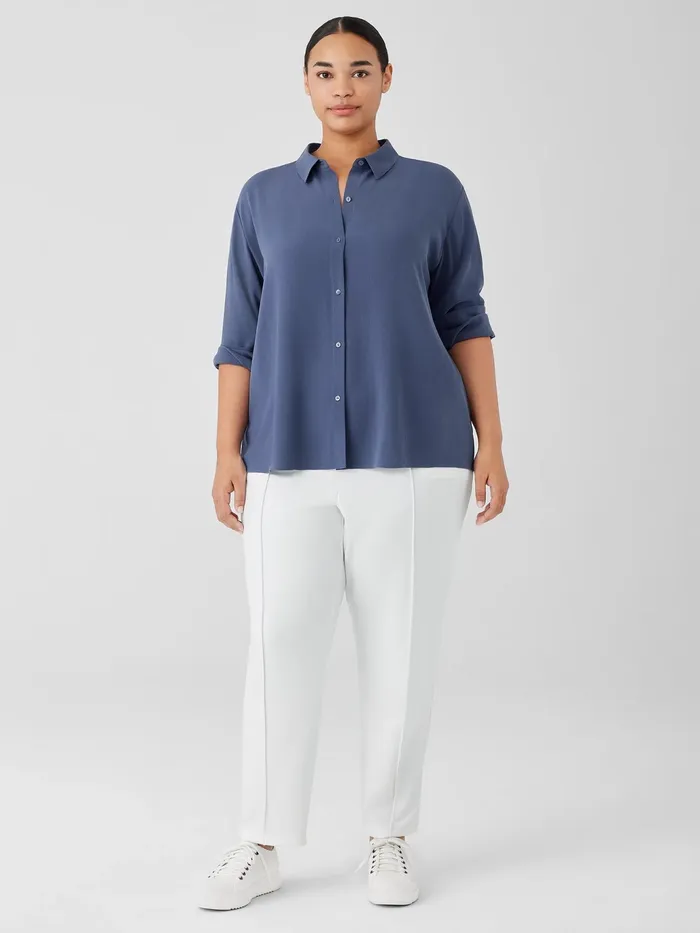 Silk Georgette Crepe Classic Collar Shirt Twilight Women Eileen Fisher Tops and Tees