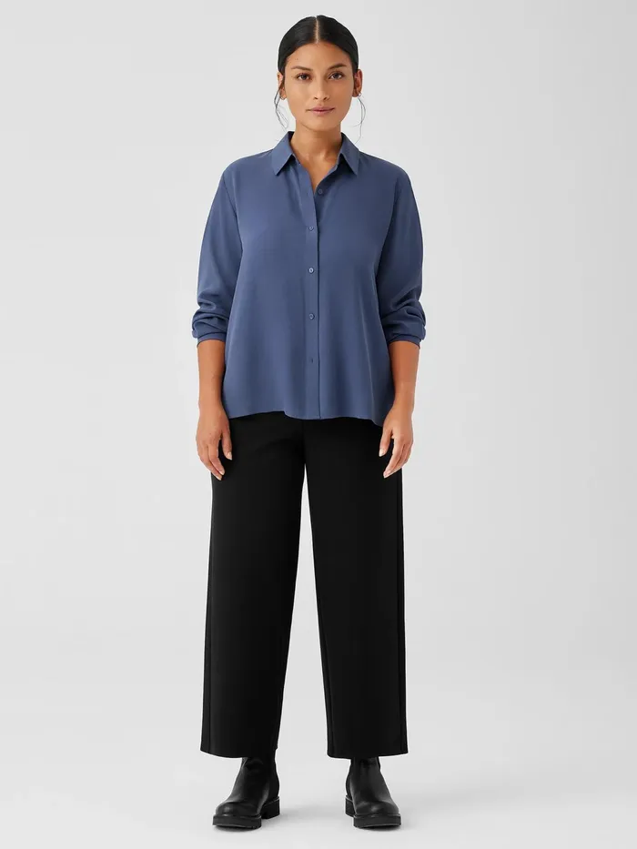 Silk Georgette Crepe Classic Collar Shirt Twilight Women Eileen Fisher Tops and Tees