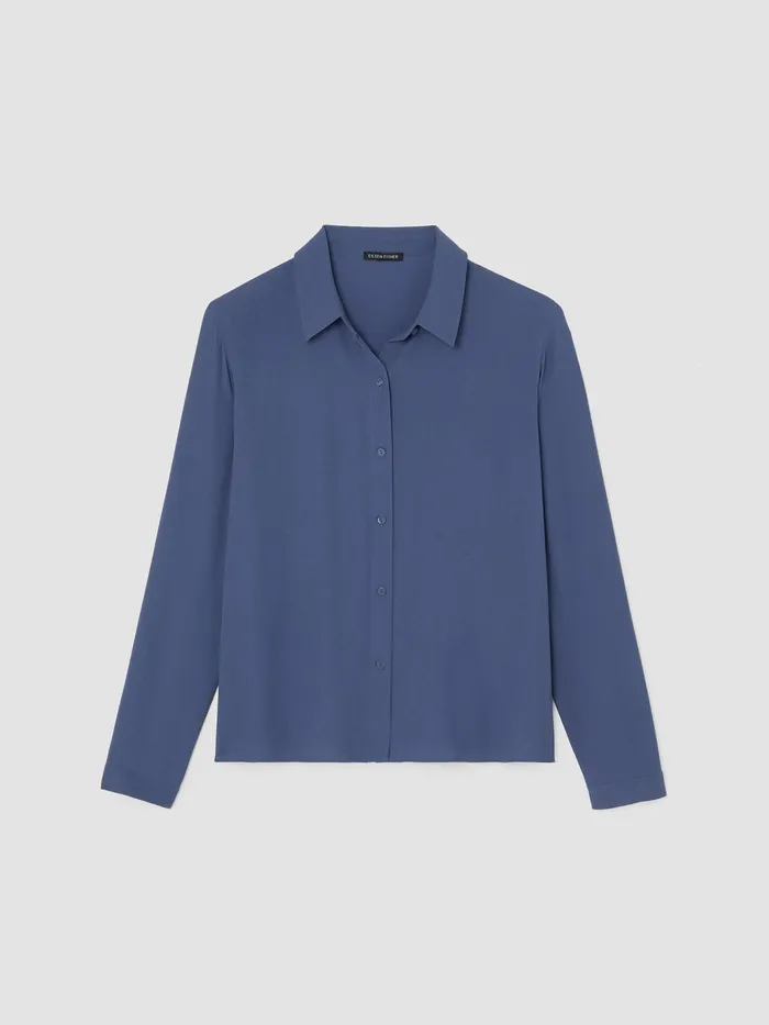 Silk Georgette Crepe Classic Collar Shirt Twilight Women Eileen Fisher Tops and Tees