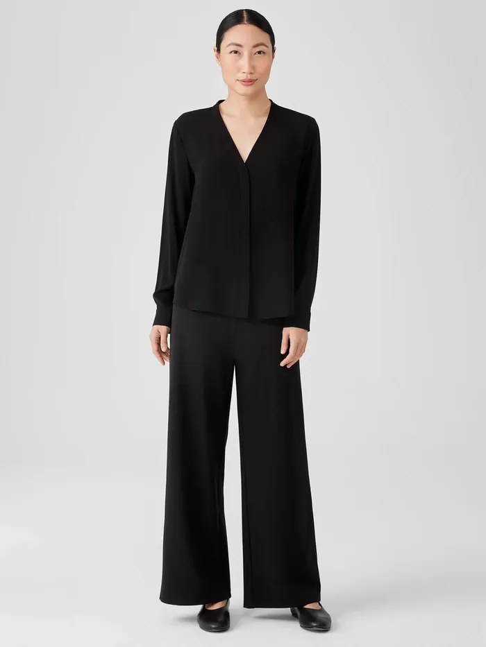 Silk Georgette Crepe VNeck Shirt Black Women Eileen Fisher Tops and Tees