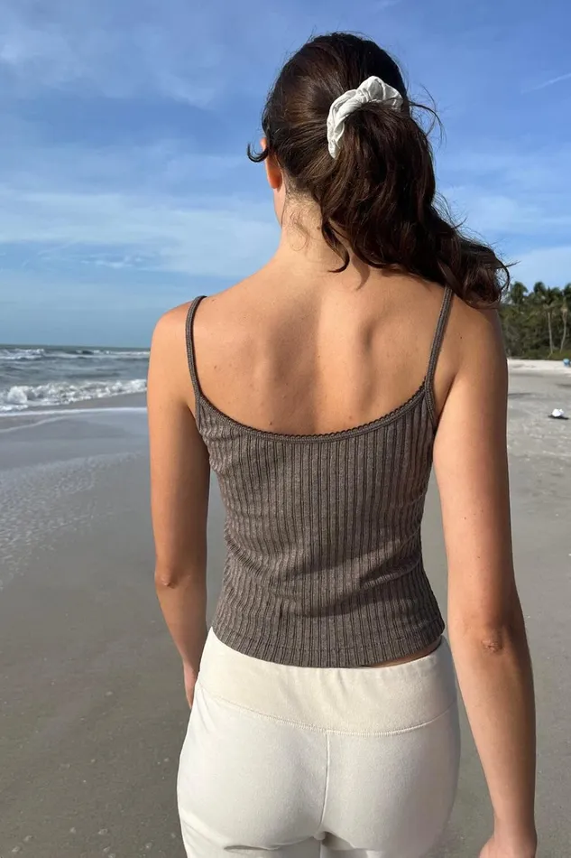 Skylar Ribbed Tank Brown Women Brandy Melville Tops
