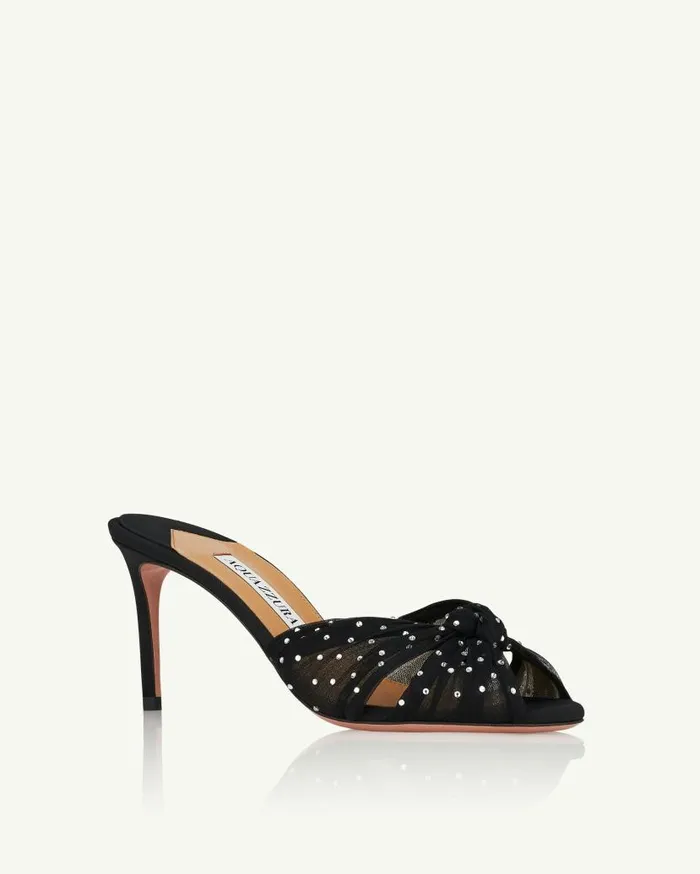 Slow Kisses Mule 75 Black Women Aquazzura Slides and Mules