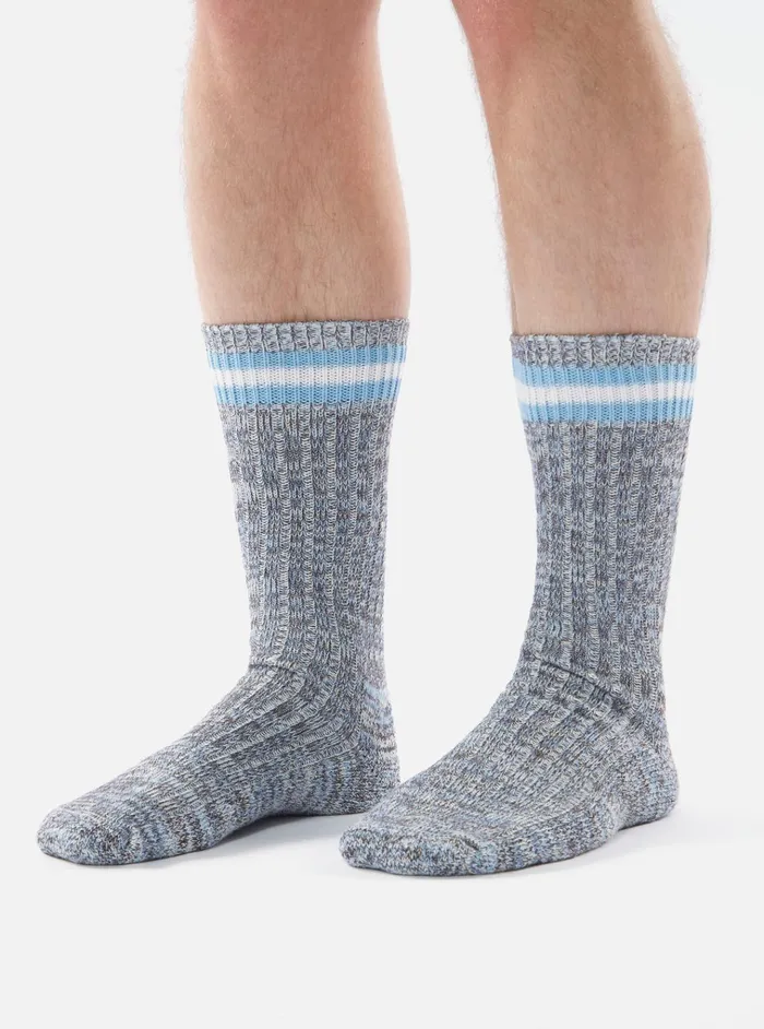 Socks Men Universal Works Universal Works Everyday Stripe Sock In Cornish Blue Cotton Socks Men Universal Works Universal Works Everyday Stripe Sock In Cornish Blue Cotton