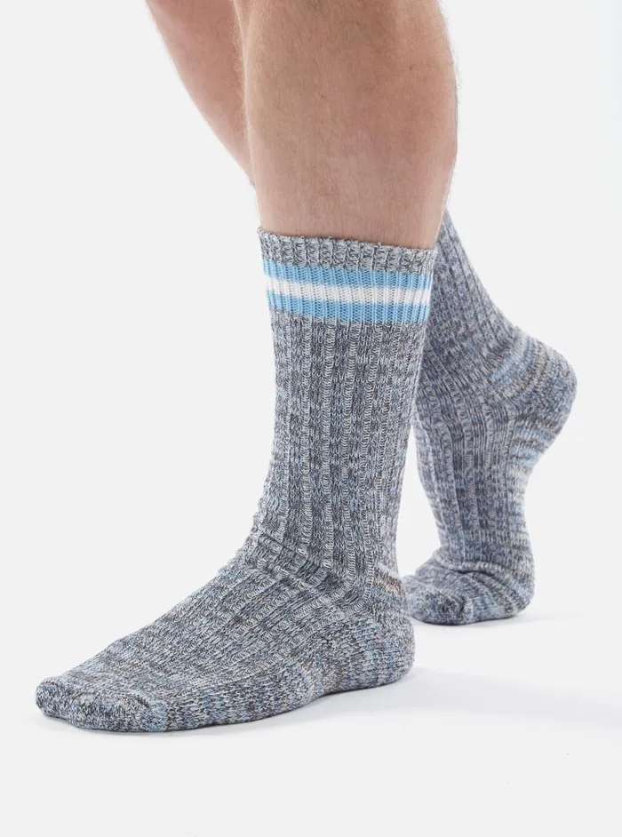 Socks Men Universal Works Universal Works Everyday Stripe Sock In Cornish Blue Cotton Socks Men Universal Works Universal Works Everyday Stripe Sock In Cornish Blue Cotton