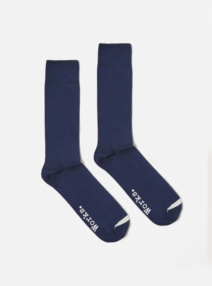 Socks Men Universal Works Universal Works Modal Sock In Navy Rib Knit