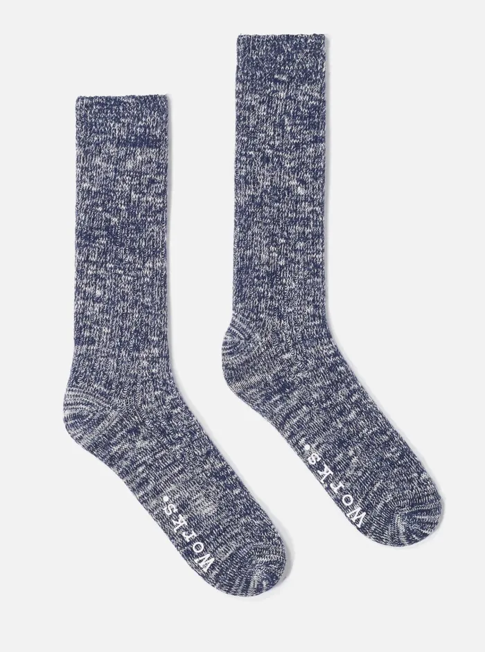 Socks Men Universal Works Universal Works Slub Sock In Navy Slub Knit