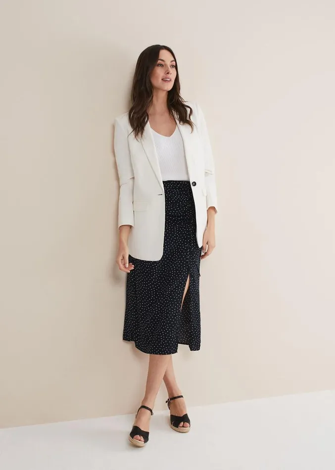 Spot Print Midi Ruched Skirt Blackwhite Women Phase Eight Skirts
