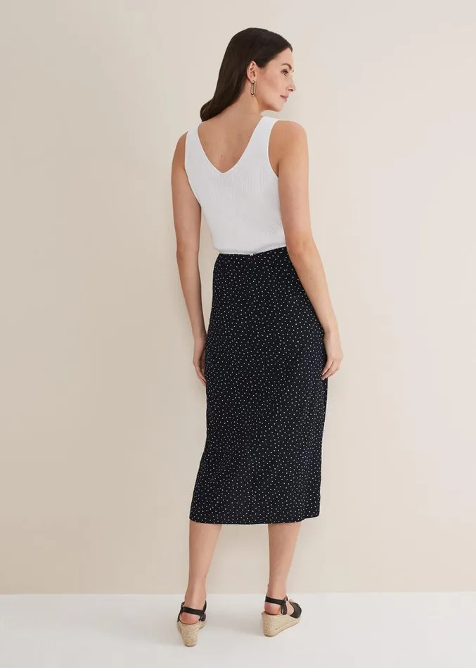 Spot Print Midi Ruched Skirt Blackwhite Women Phase Eight Skirts
