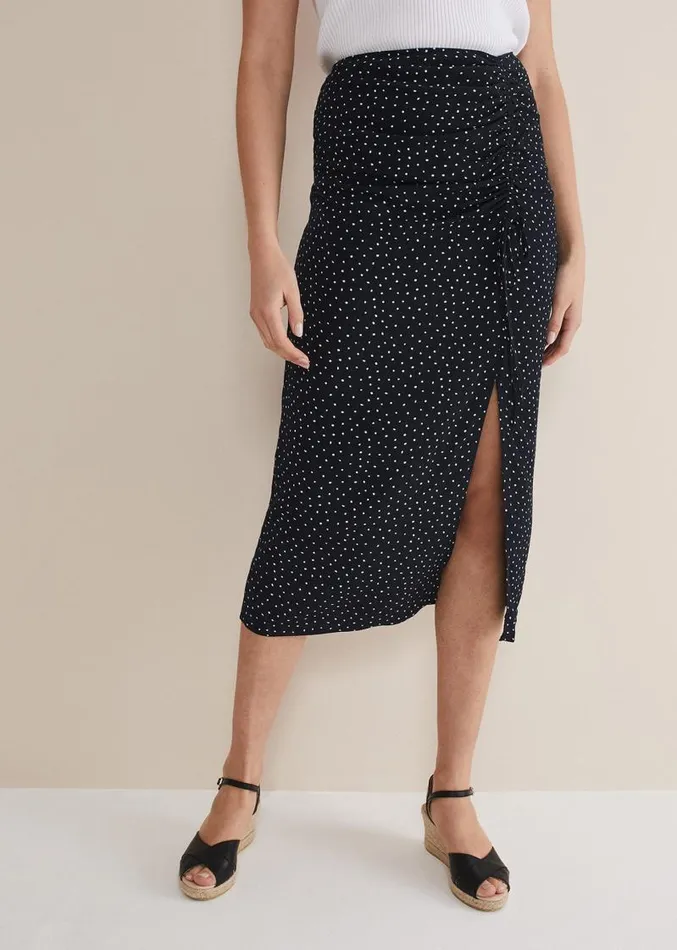 Spot Print Midi Ruched Skirt Blackwhite Women Phase Eight Skirts