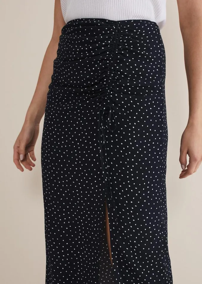 Spot Print Midi Ruched Skirt Blackwhite Women Phase Eight Skirts