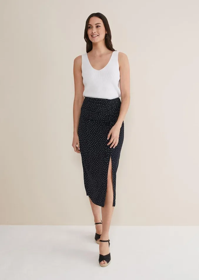 Spot Print Midi Ruched Skirt Blackwhite Women Phase Eight Skirts