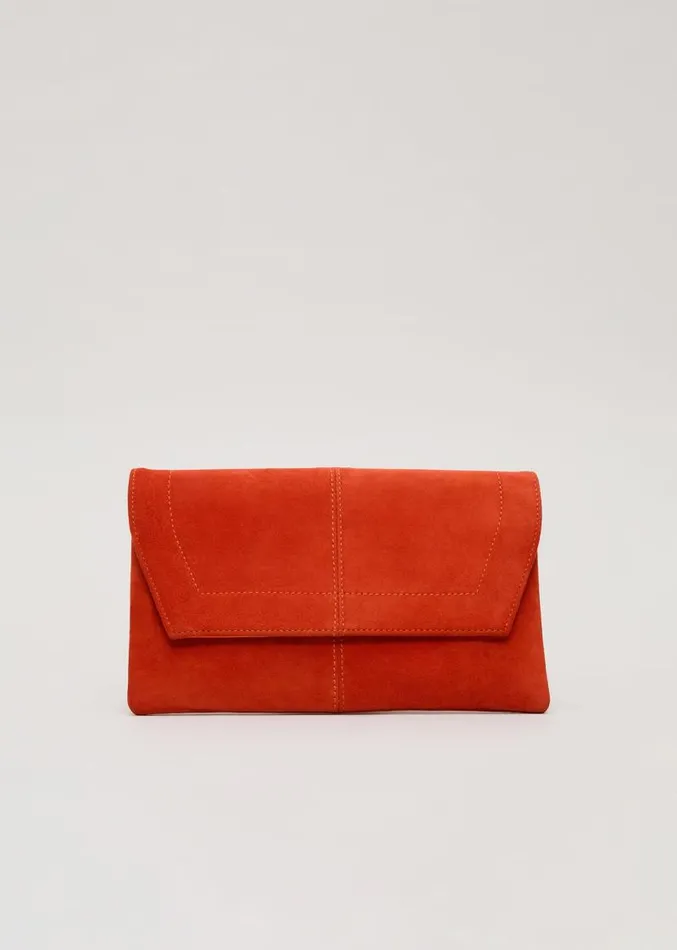 Square Suede Clutch Red Women Phase Eight Bags and Clutches
