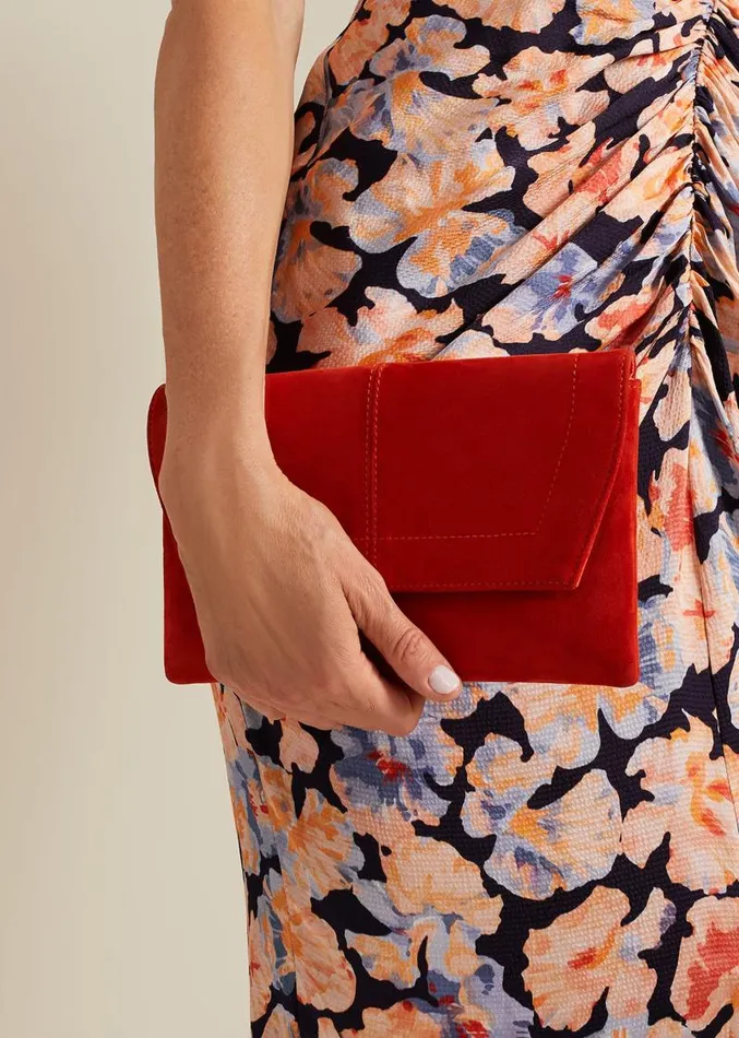 Square Suede Clutch Red Women Phase Eight Bags and Clutches