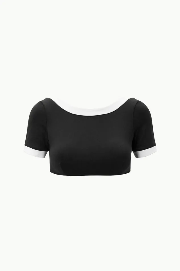 STAUD Bikinis Women STAUD LILY SHORT SLEEVE BIKINI TOP BLACK WHITE STAUD Bikinis Women STAUD LILY SHORT SLEEVE BIKINI TOP BLACK WHITE