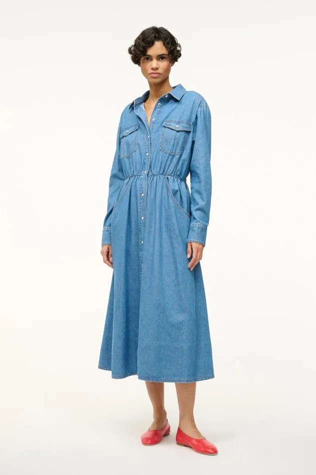 STAUD Denim Women STAUD WRANGLER THE MIDI SHIRT DRESS