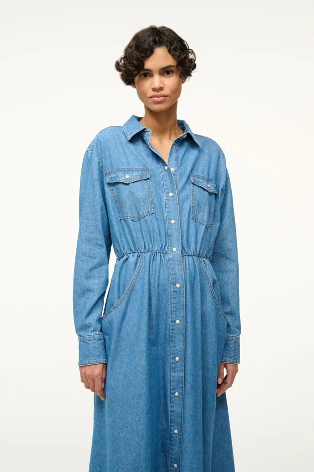 STAUD Denim Women STAUD WRANGLER THE MIDI SHIRT DRESS