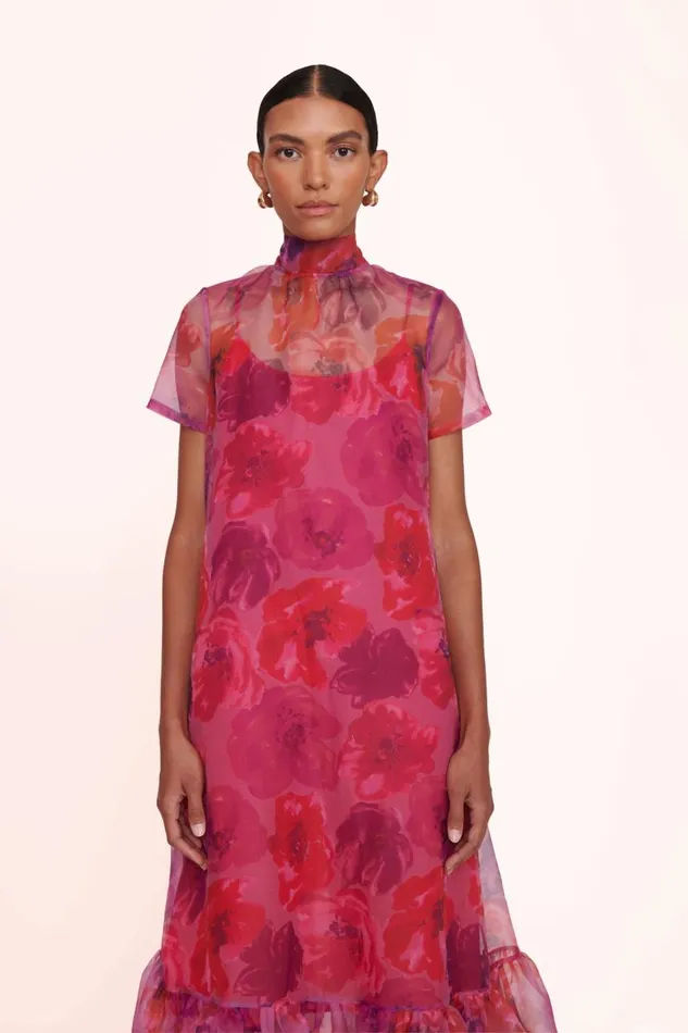 STAUD Dresses Women STAUD CALLUNA DRESS MAGENTA PAINTED FLORAL STAUD Dresses Women STAUD CALLUNA DRESS MAGENTA PAINTED FLORAL