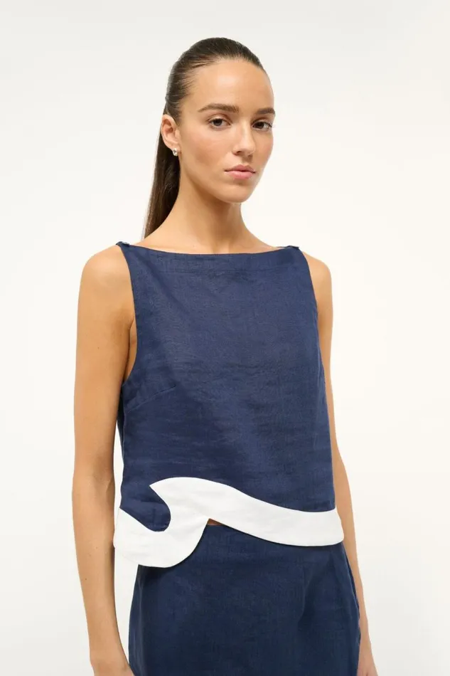 STAUD Tops Women STAUD RAPHAEL TOP NAVY WHITE