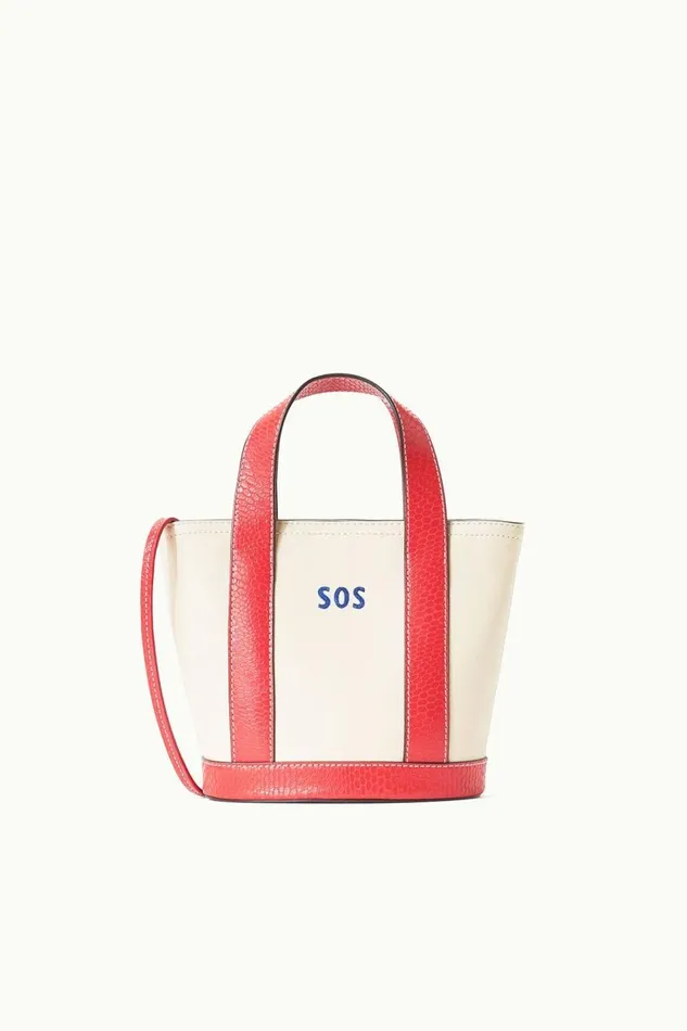 STAUD Totes Women STAUD CUSTOM MONOGRAM ALLORA MINI TOTE CREAM RED ROSE
