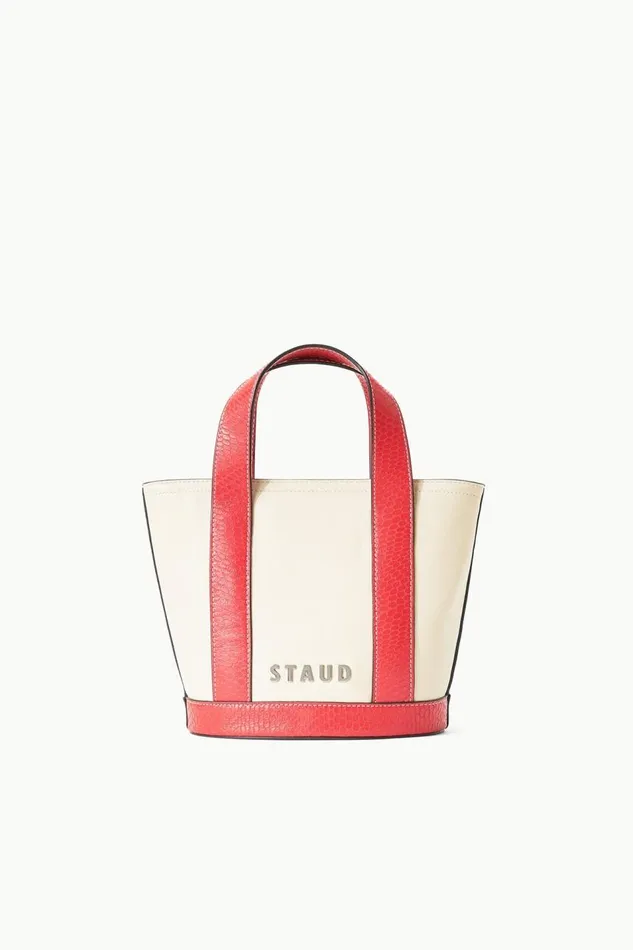 STAUD Totes Women STAUD CUSTOM MONOGRAM ALLORA MINI TOTE CREAM RED ROSE STAUD Totes Women STAUD CUSTOM MONOGRAM ALLORA MINI TOTE CREAM RED ROSE