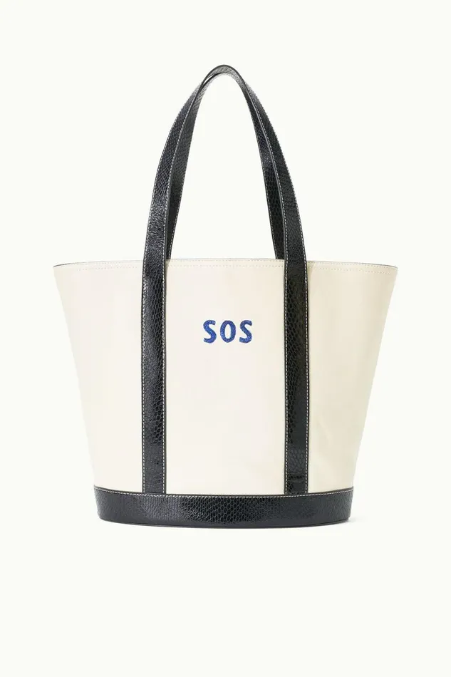 STAUD Totes Women STAUD CUSTOM MONOGRAM ALLORA TOTE CREAM BLACK